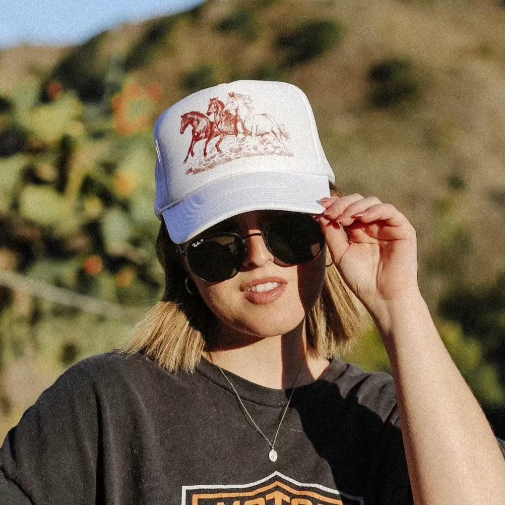 Wild Horses Trucker Hat (White)
