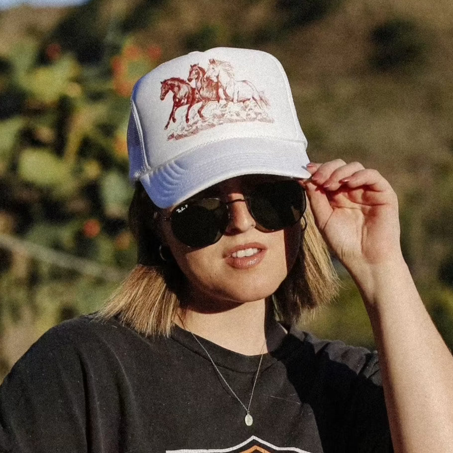 Wild Horses Trucker Hat (White)