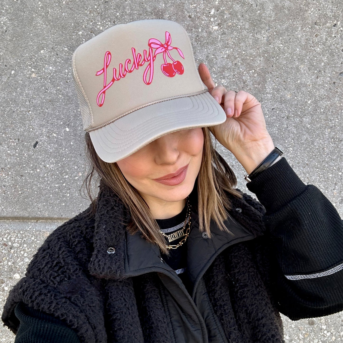 Lucky Girl Trucker Hat (Khaki)